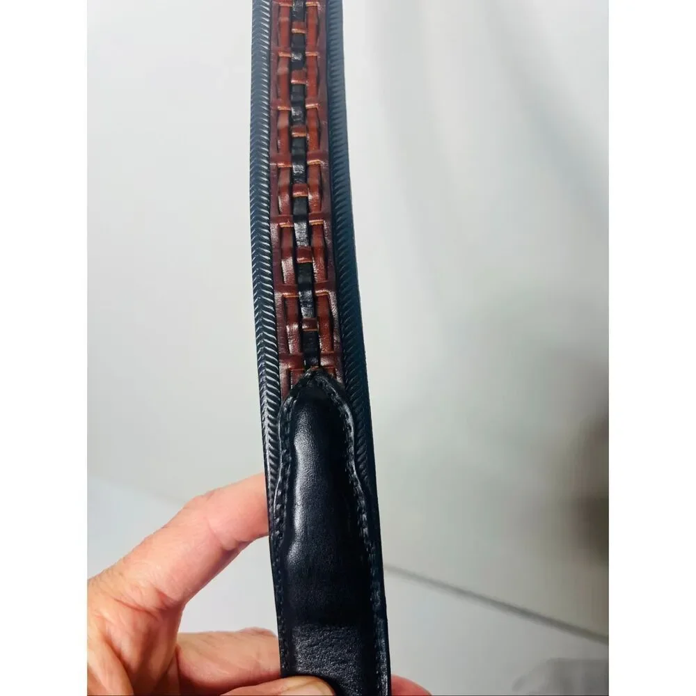 Cole Haan Brown Black Leather Woven Men's Belt Sz 34